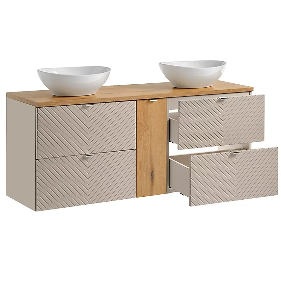 Petits-Meubles Meuble double vasque 140cm 4 tiroirs 1 porte Manoa Cachemire et bois* Meuble Vasque