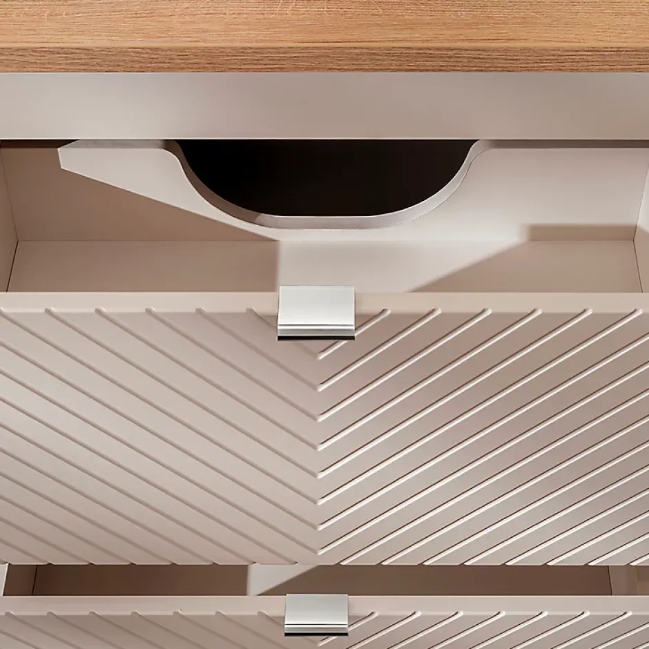 Petits-Meubles Meuble double vasque 140cm 4 tiroirs 1 porte Manoa Cachemire et bois* Meuble Vasque