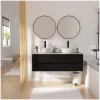 Mob-In Meuble double vasque 120cm avec plan bois SORRENTO Blanc+vasque+robinet+miroir* Ensemble Meuble De Salle De Bains