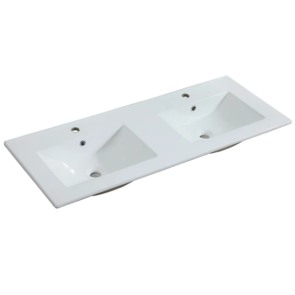 Mob-In Meuble double vasque 120cm avec plan céramique SORRENTO Décor chêne + colonne
