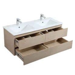 Mob-In Meuble double vasque 120cm avec plan céramique SORRENTO Décor chêne + miroir* Ensemble Meuble De Salle De Bains