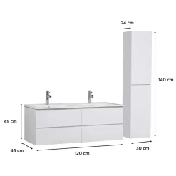 Mob-In Meuble double vasque 120cm SORRENTO Blanc + colonne* Ensemble Meuble De Salle De Bains