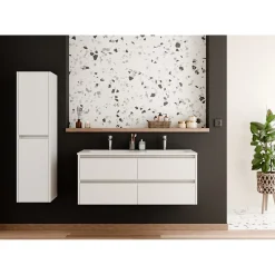 Sanitaire Meuble double vasque JUPITER 3.0 Blanc Brillant 120cm - Sans miroir* Meuble Vasque
