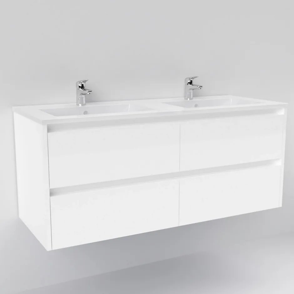 Sanitaire Meuble double vasque JUPITER 3.0 Blanc Brillant 120cm - Sans miroir* Meuble Vasque