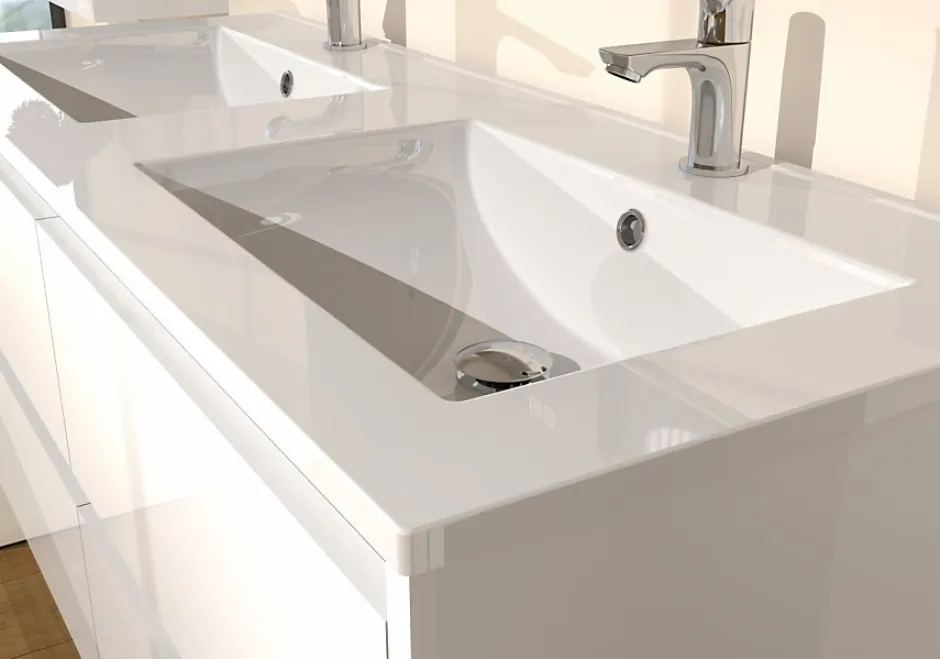 Sanitaire Meuble double vasque JUPITER 3.0 Blanc Brillant 120cm - Sans miroir* Meuble Vasque