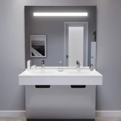 Cuisibane Meuble double vasque PMR EPURE 120 cm avec miroir led Elégance ht105 - Blanc brillant