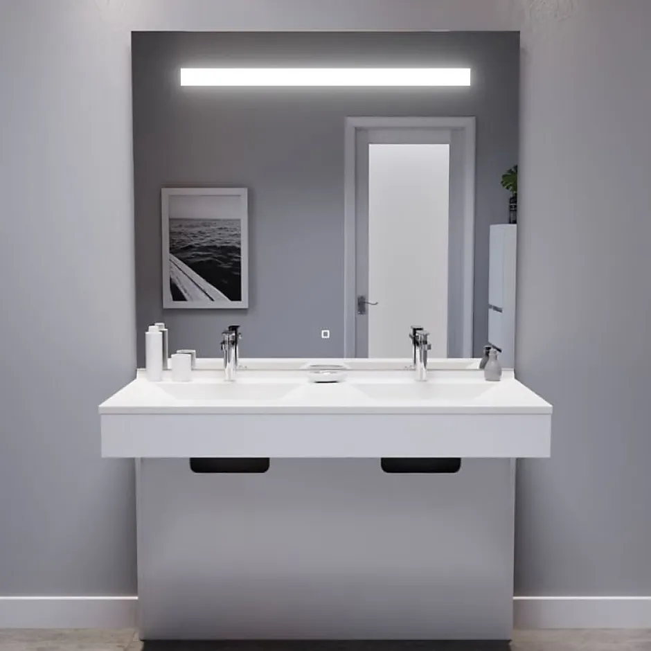 Cuisibane Meuble double vasque PMR EPURE 120 cm avec miroir led Elégance ht105 - Blanc brillant