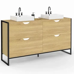 IDMarket Meuble double vasque salle de bain DETROIT 4 tiroirs design industriel* Meuble Sous Lavabo