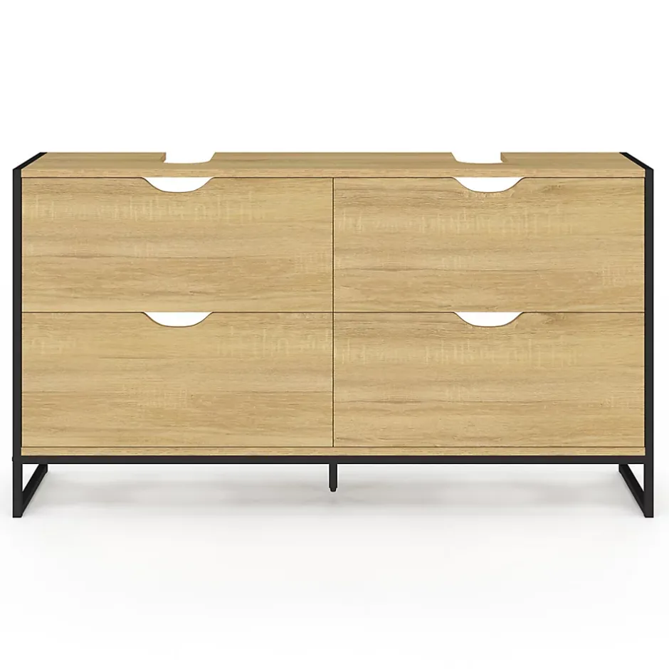 IDMarket Meuble double vasque salle de bain DETROIT 4 tiroirs design industriel* Meuble Sous Lavabo