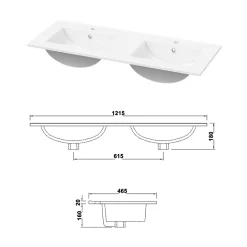 AICA Sanitaire Meuble double vasque, 4tiroirs l.120 x W.46 x H.52 cm,Chêne,avec lavabo et 2x miroir encadré
