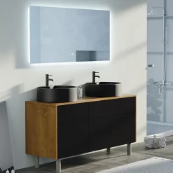 Distribain Meuble double vasque VENEZIA Bois Naturel et Noir mat (sans miroir)