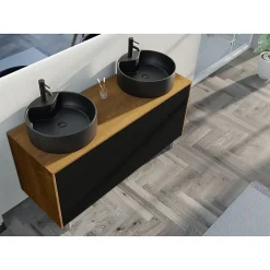 Distribain Meuble double vasque VENEZIA Bois Naturel et Noir mat (sans miroir)