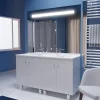 Cuisibane Meuble ECOLINE 140 cm avec plan vasque résine et miroir Elégance ht105- Blanc