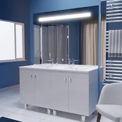 Cuisibane Meuble ECOLINE 140 cm avec plan vasque résine et miroir Elégance ht105- Blanc