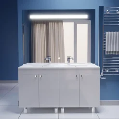 Cuisibane Meuble ECOLINE 140 cm avec plan vasque résine et miroir Elégance ht105- Blanc