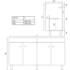 Cuisibane Meuble ECOLINE 140 cm avec plan vasque résine et miroir Elégance ht105- Blanc