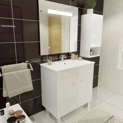 Cuisibane Meuble ECOLINE 80 cm avec plan vasque et miroir Elégance ht80- Blanc