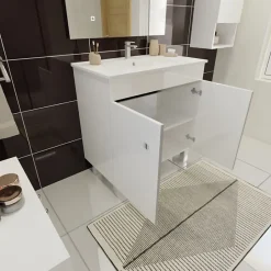 Cuisibane Meuble ECOLINE 80 cm avec plan vasque et miroir Elégance ht80- Blanc