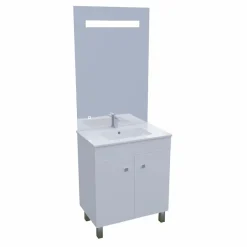 Cuisibane Meuble ECOLINE 70 cm avec plan vasque et miroir ELEG Plus ht105 - Blanc