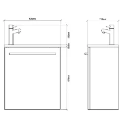 Planète Bain Meuble finition bois pour wc avec lave-mains en solid surface noir et mitigeur noir