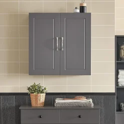 Sobuy Meuble Haut Armoire de Toilettes Salle de Bain Suspendue, 2 Portes, FRG231-DG,* Armoire De Toilette|Meuble De Salle De Bains Faible Profondeur