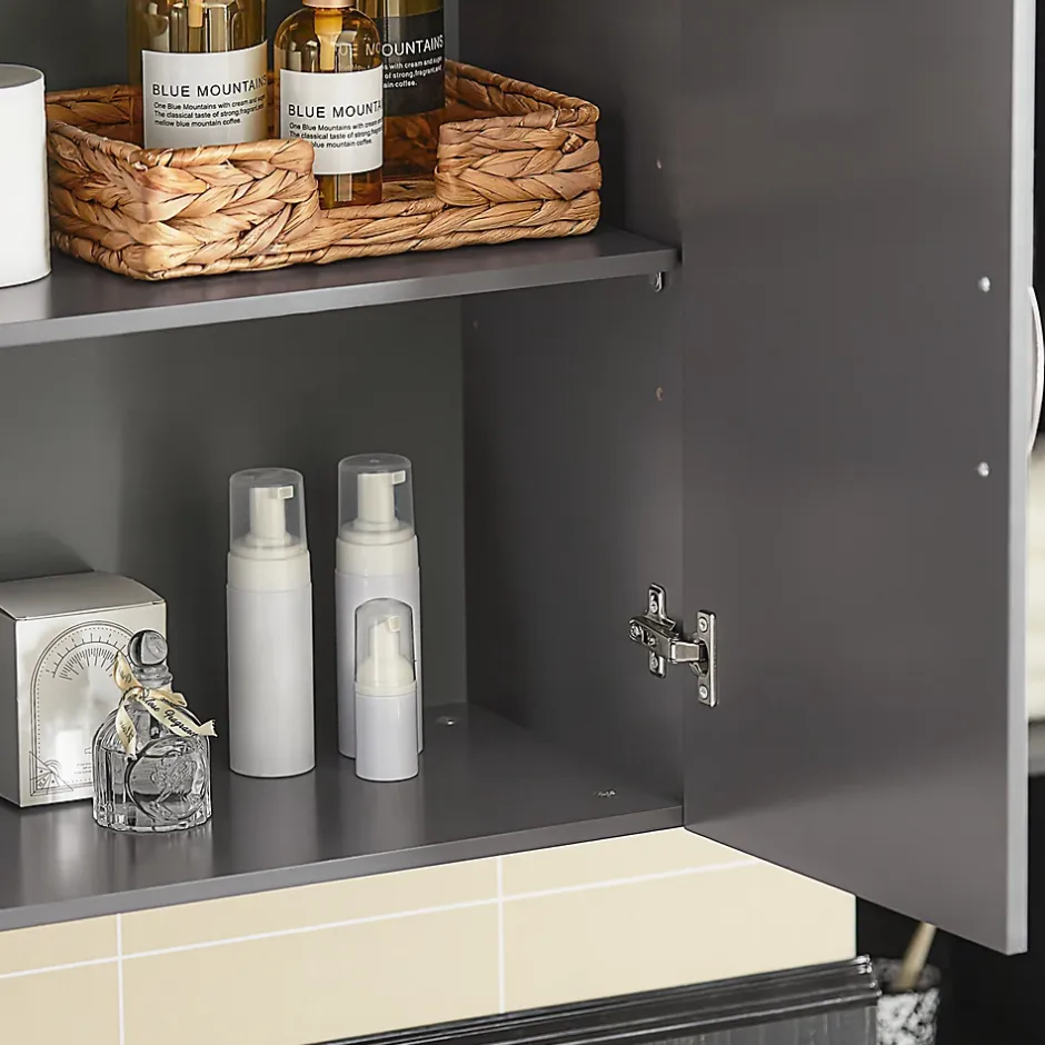 Sobuy Meuble Haut Armoire de Toilettes Salle de Bain Suspendue, 2 Portes, FRG231-DG,* Armoire De Toilette|Meuble De Salle De Bains Faible Profondeur