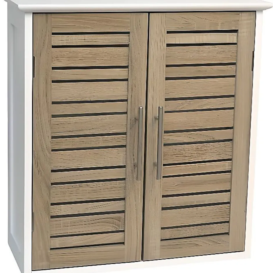 Ideko Meuble haut de salle de bain - Double vasque - Blanc/Chêne vieilli