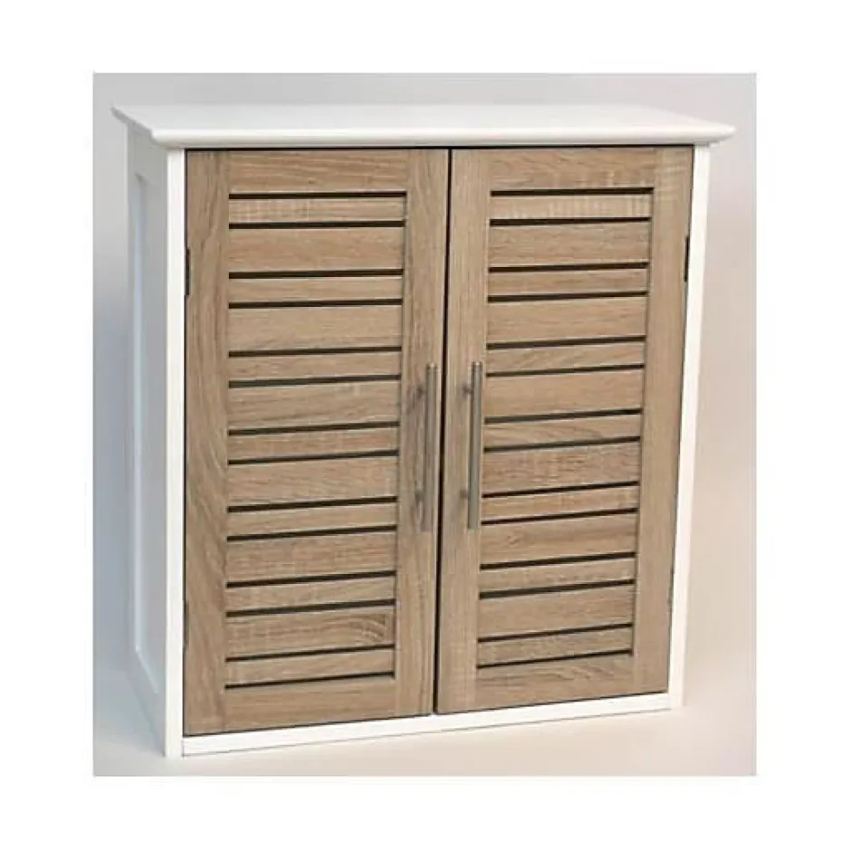 Ideko Meuble haut de salle de bain - Double vasque - Blanc/Chêne vieilli