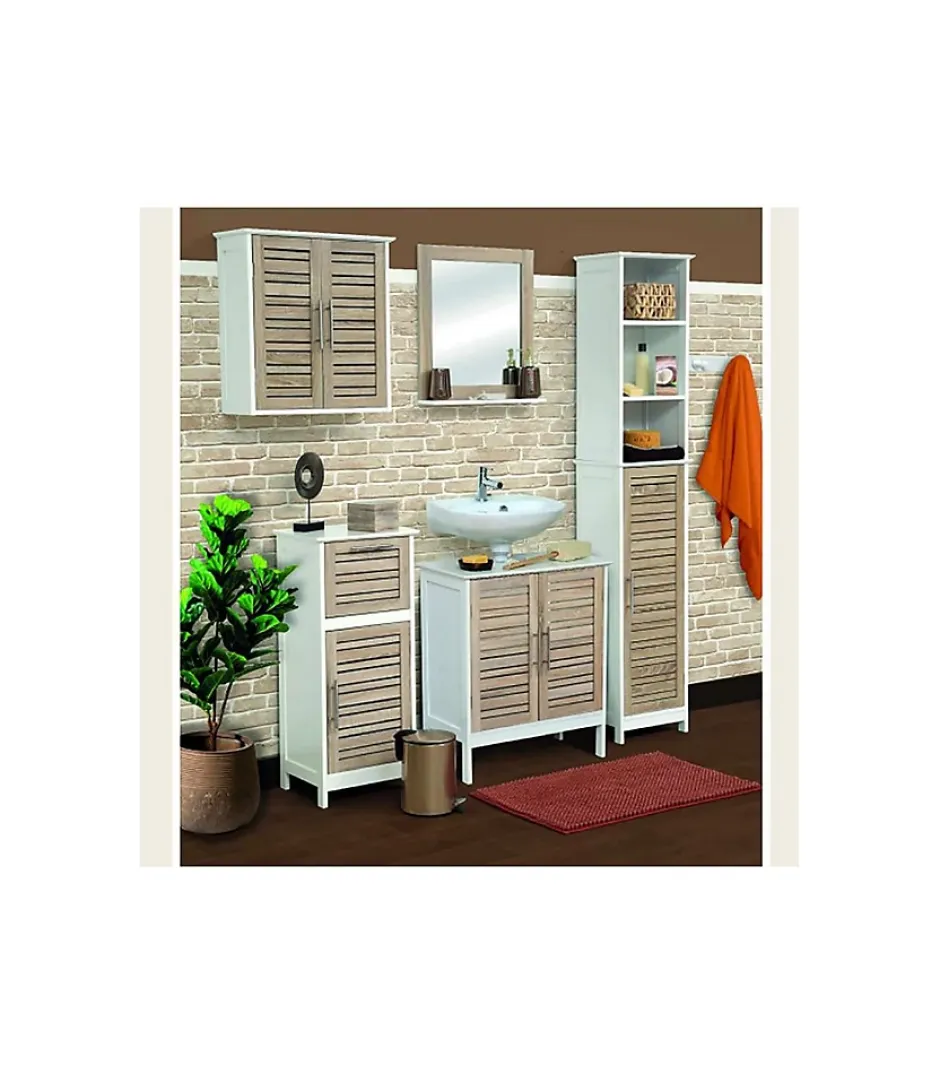 Ideko Meuble haut de salle de bain - Double vasque - Blanc/Chêne vieilli