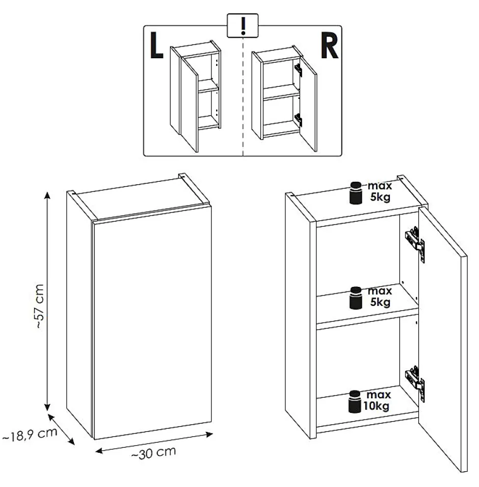 Furnidea Meuble haut de salle de bain à suspendre NOVA OAK 30 x 57 cm