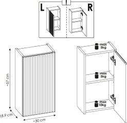 Furnidea Meuble haut de salle de bain suspendue NOVA CACHEMIRE 30 x 57 cm