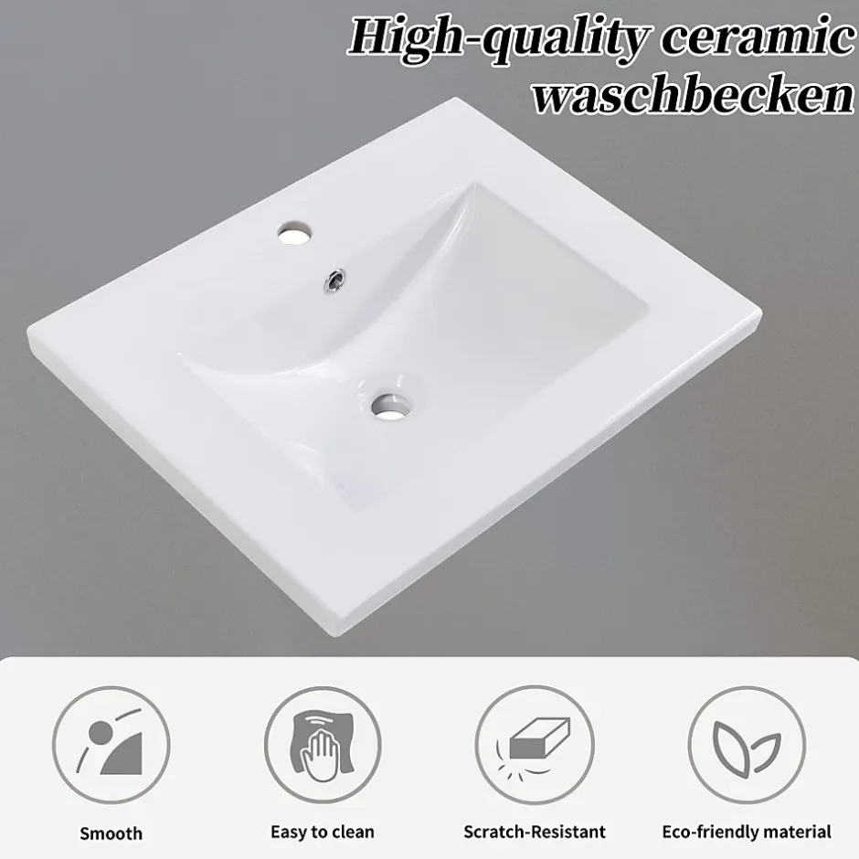 Okwish Meuble Lavabo avec Vasque Céramique - Meuble Sous-Vasque Moderne avec Espace de Rangement, Bois de Pin et MDF, 61x46x90 cm - Gris* Meuble Vasque