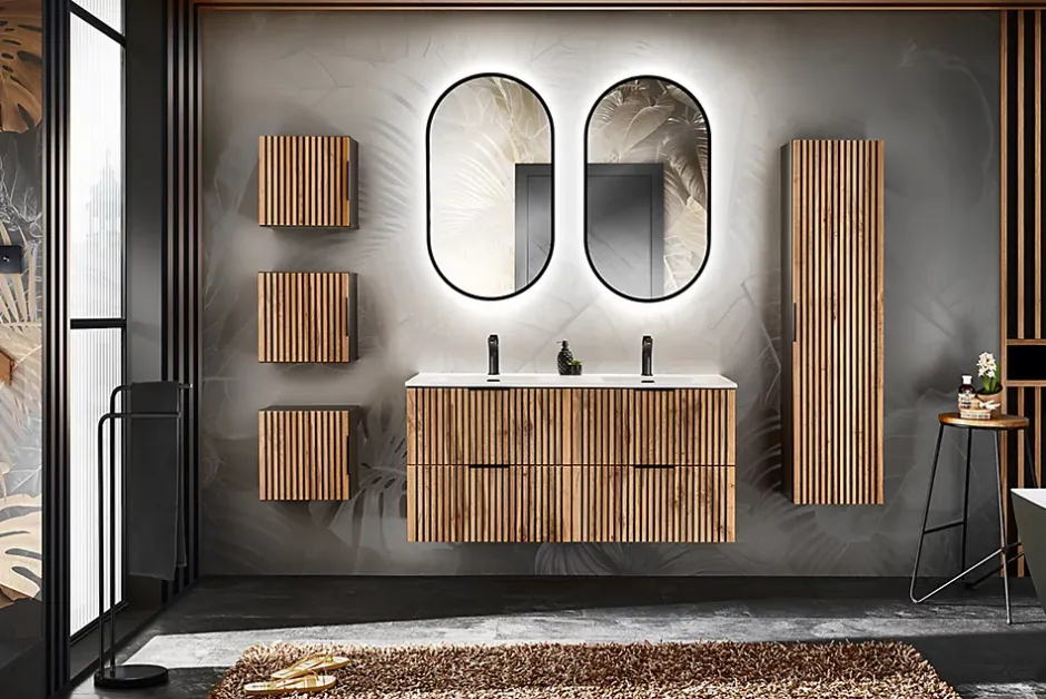 Furnidea Meuble lave main à suspendre XILO NOIR CHÊNE 40 cm