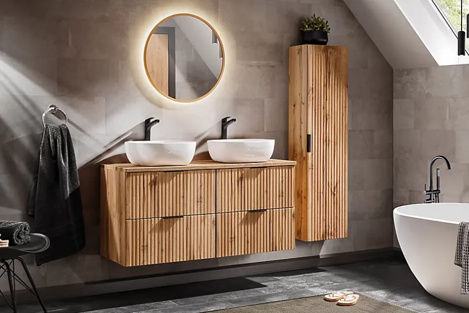 Furnidea Meuble lave main à suspendre ADEL CHÊNE 40 cm