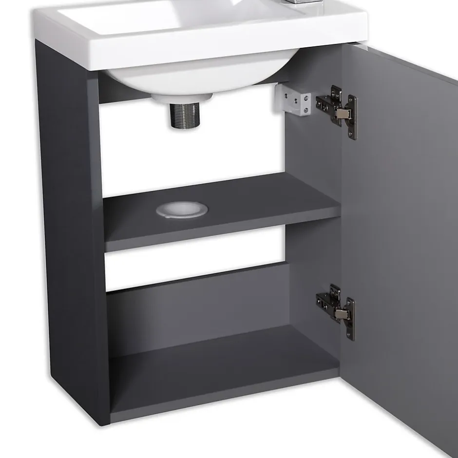Jindoli Meuble lave main vasque 40 cm gris laque Aquapixo