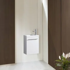 Jindoli Meuble lave main vasque 40 cm blanc laqué Aquapixo* Plan Vasque Lave-Mains