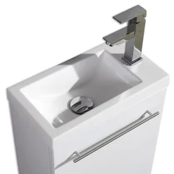 Jindoli Meuble lave main vasque 40 cm blanc laqué Aquapixo* Plan Vasque Lave-Mains