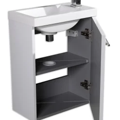 Jindoli Meuble lave main vasque 40 cm blanc laqué Aquapixo* Plan Vasque Lave-Mains