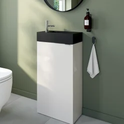 GoodHome Meuble lave mains à poser blanc brillant l.44 x H.79 x P.23 cm, Imandra