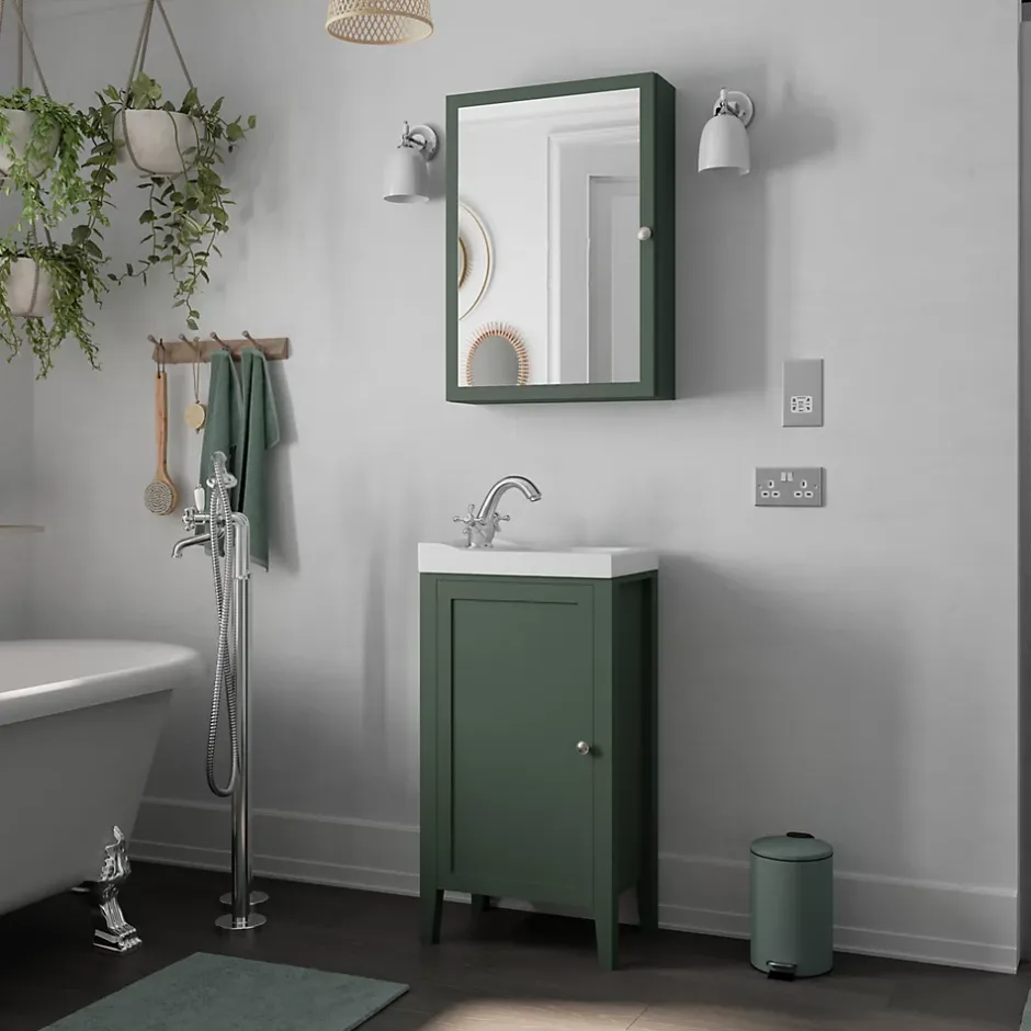 GoodHome Meuble lave mains à poser vert mat l.44 x H.80,6 x P.30 cm, Perma