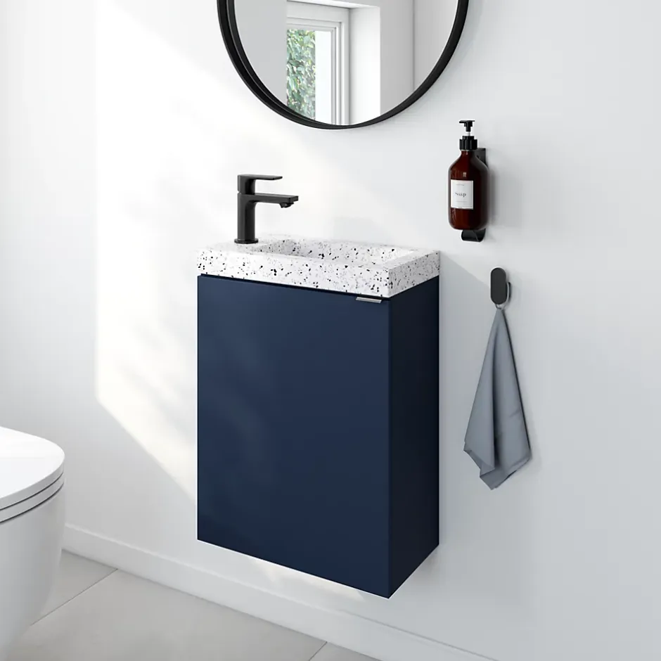 GoodHome Meuble lave mains à poser bleu nuit mat l.44 x H.79 x P.23 cm, Imandra