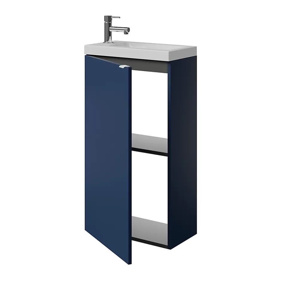 GoodHome Meuble lave mains à poser bleu nuit mat l.44 x H.79 x P.23 cm, Imandra