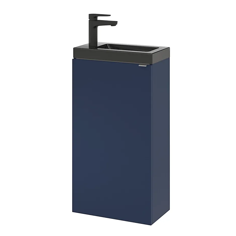 GoodHome Meuble lave mains à poser bleu nuit mat l.44 x H.79 x P.23 cm, Imandra