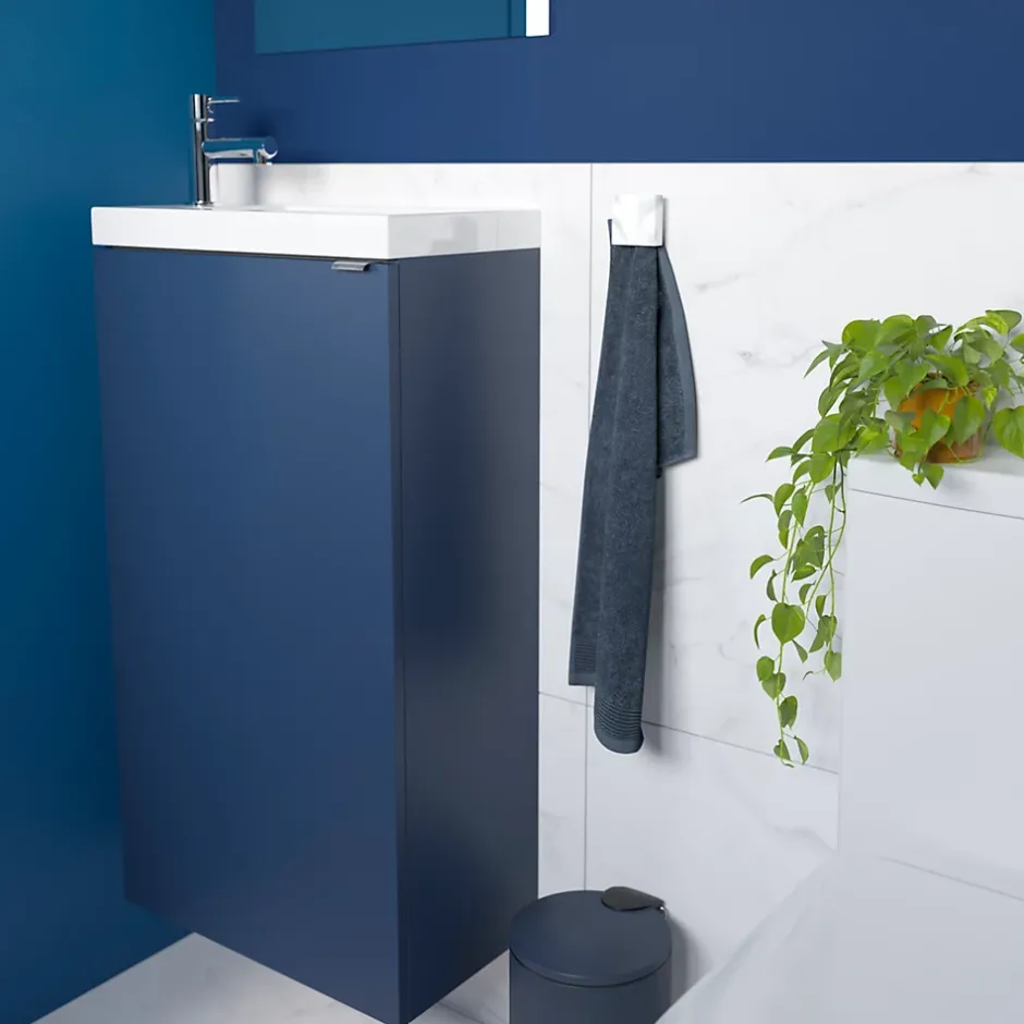 GoodHome Meuble lave mains à poser bleu nuit mat l.44 x H.79 x P.23 cm, Imandra