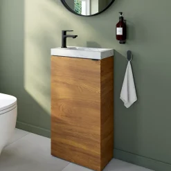 GoodHome Meuble lave mains à poser effet noyer l.44 x H.79 x P.23 cm, Imandra