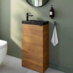 GoodHome Meuble lave mains à poser effet noyer l.44 x H.79 x P.23 cm, Imandra
