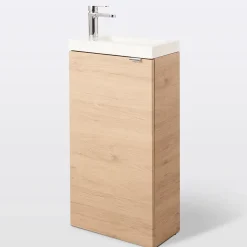 GoodHome Meuble lave mains à poser effet chêne l.44 cm Imandra + plan vasque blanc résine Beni,