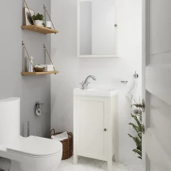GoodHome Meuble lave mains à poser blanc mat l.44 cm Perma + plan vasque blanc Lana,* Lave-Mains