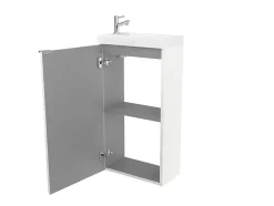 GoodHome Meuble lave mains à poser blanc brillant l.44 cm Imandra + plan vasque blanc résine Beni,