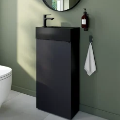 GoodHome Meuble lave mains à poser noir mat l.44 x H.79 x P.23 cm, Imandra* Lave-Mains